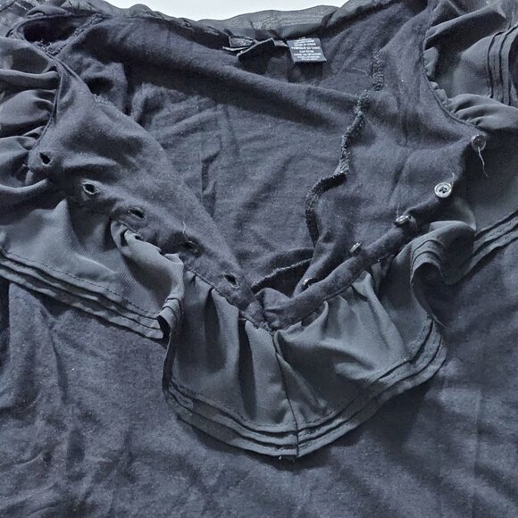 Top Womens L Lot of 2 Nick & Mo Torrid Black Ivory LS Stretch Knit Ruffles Goth - Picture 12 of 16